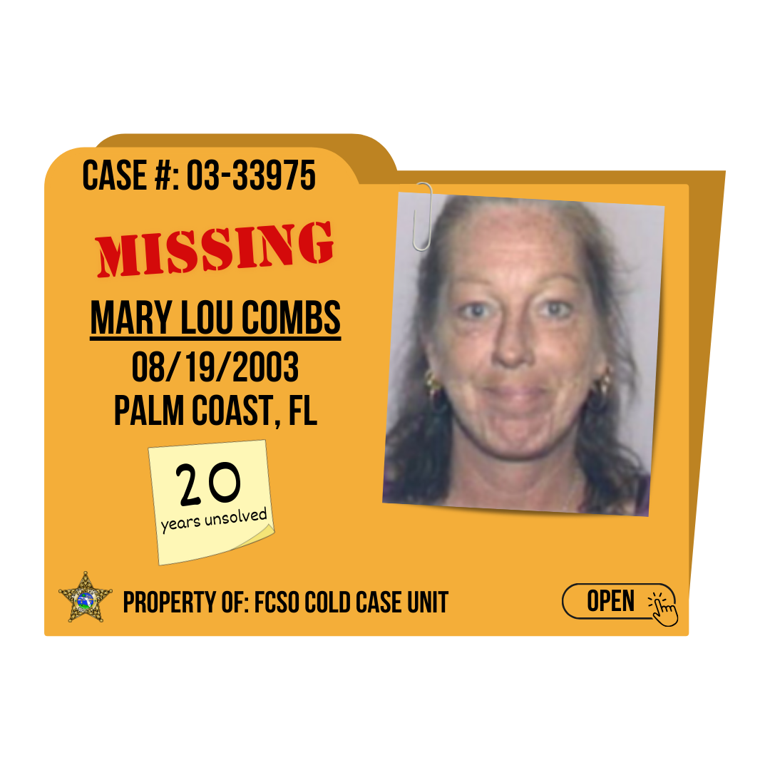 Case #:03-33975. Missing, Mary Lou Combs. 08/19/2003 from Palm Coast, Florida. Click to open
