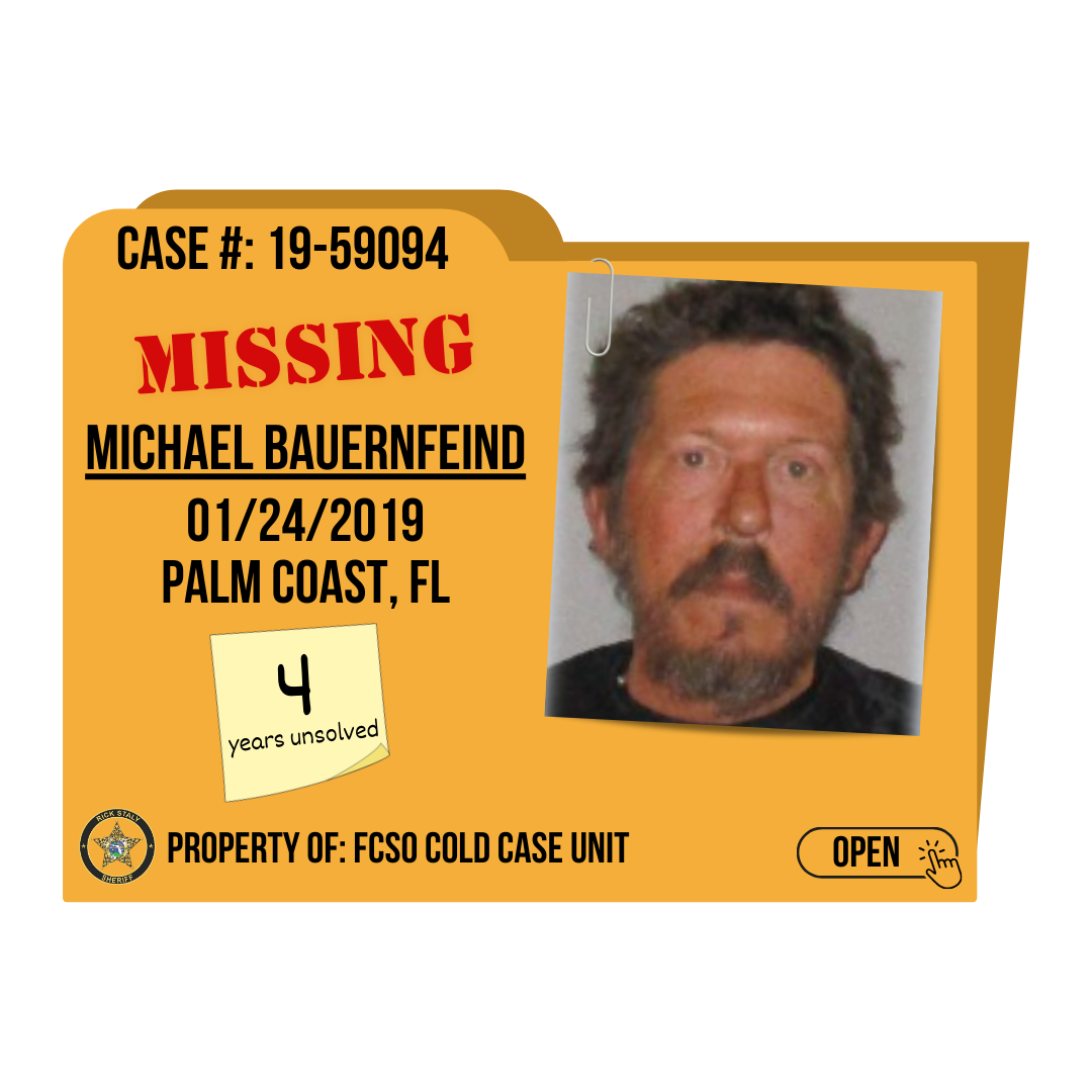 Case #: 19-59094. Missing, Michael Bauernfeind. 01/24/2019 from Palm Coast, Florida. Click to open.
