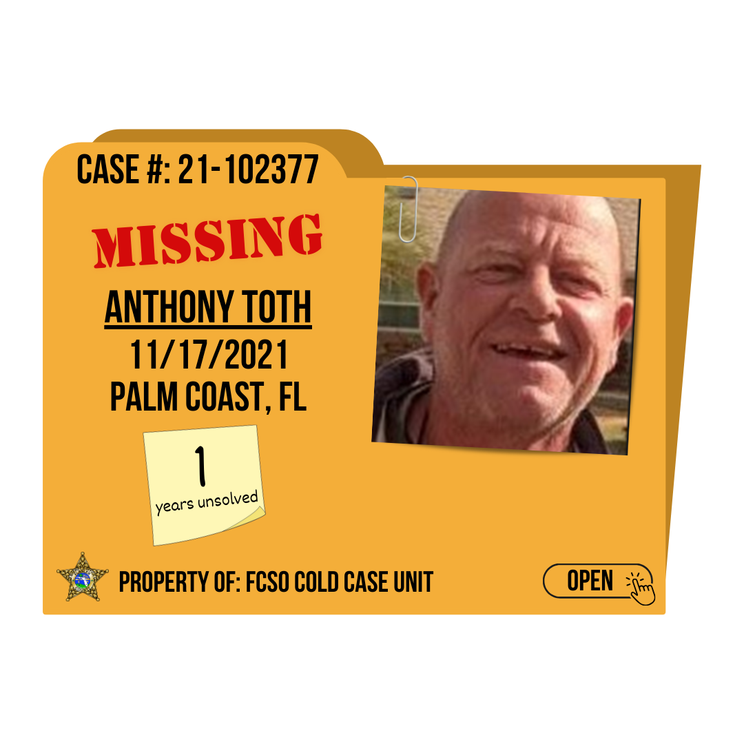 Case #21-102377. Missing, Anthony Toth. 11/27/2021 from Palm Coast, Florida. Click to open.