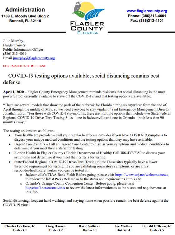COVID-19 testing options available, social distancing remains best defense