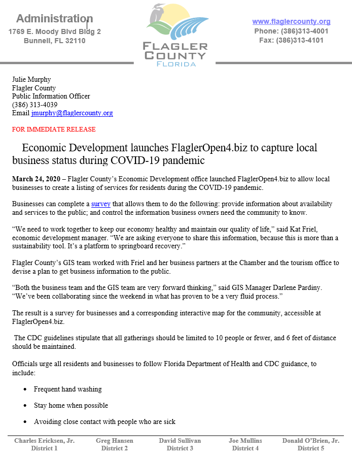 ECONOMIC DEVELOPMENT LAUNCHES FLAGLEROPEN4.BIZ